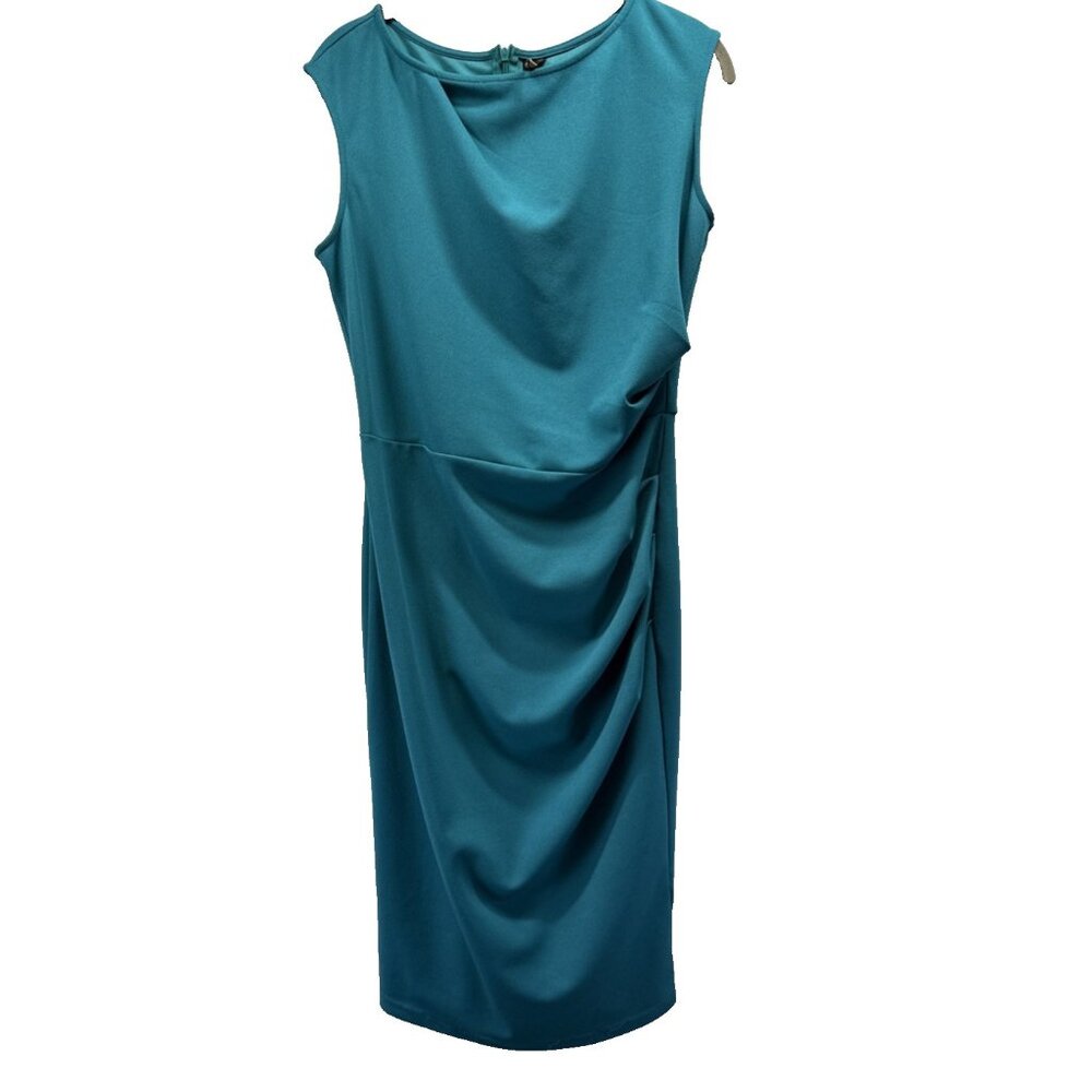 Miusol Women's Dress Size Medium Teal‎ Blue Sleeveless Ruched Flattering Zipper